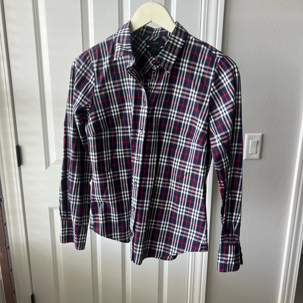 J. Crew Navy and Red Checkered Shirt